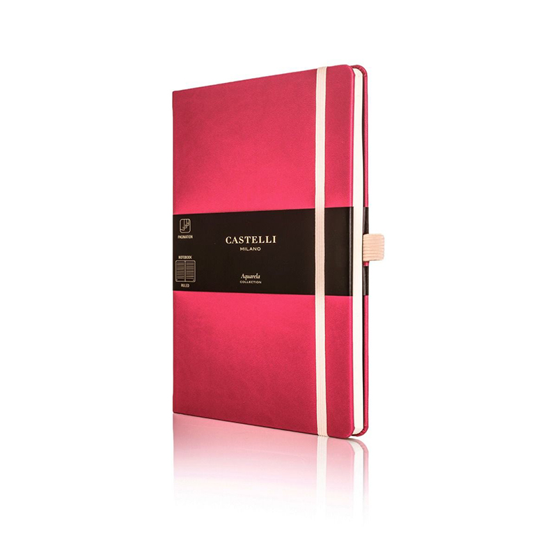 Coral Red Castelli Aquarela Ruled Notebook