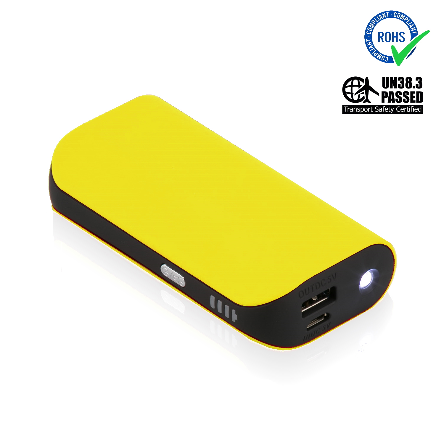 Yellow Power Bank 5200 mAh + LED Torch