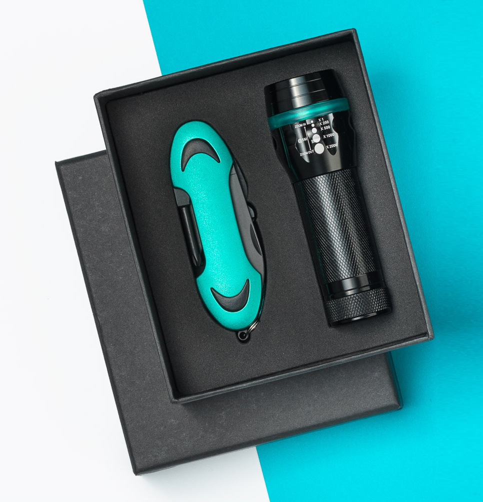 Turquoise Pocket Knife and LED Torch 1